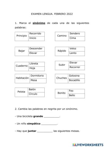 Examen lengua