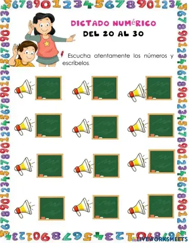 Dictado numérico del 20 al 30