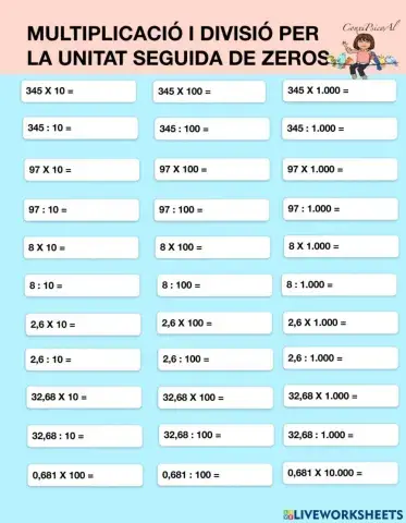 Multiplicació i divisió per la unitat seguida de zeros