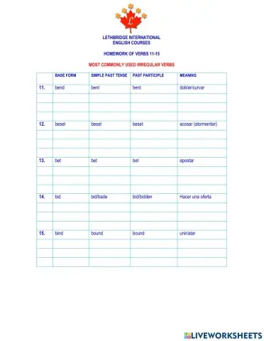 Homework of verbs 11-15