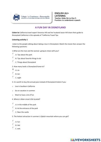 Listening practice a fun day in disneyland