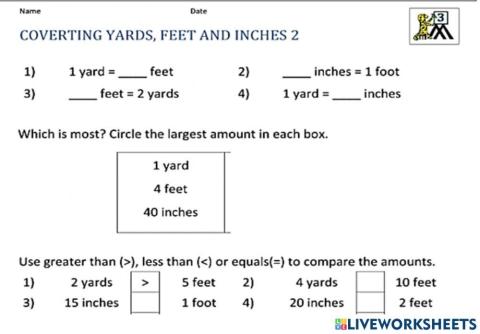 Relate Inches, Feet, and Yards