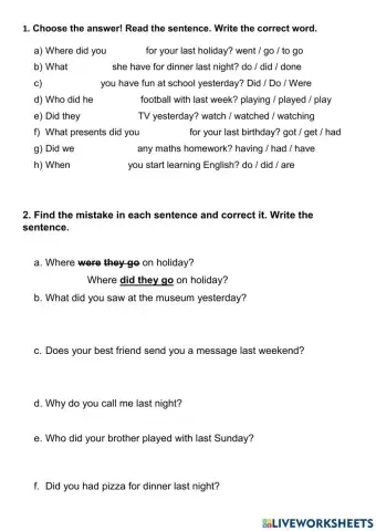 PAST SIMPLE QUESTIONS EXERCISES