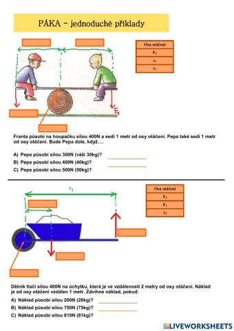 Páka - jednoduché příklady
