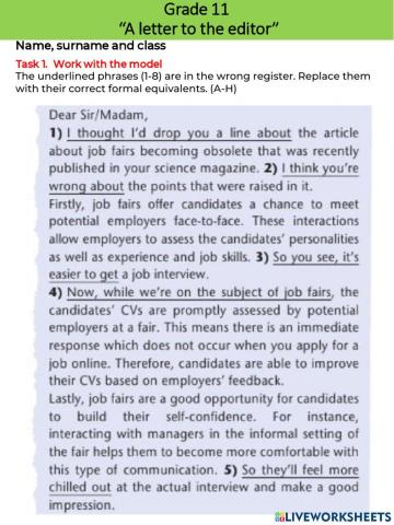 A letter to the editor