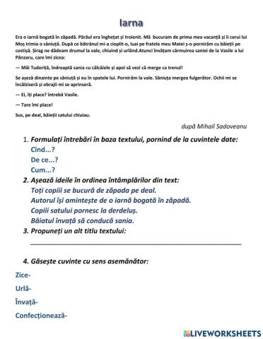 Evaluare la limba română clasa IV