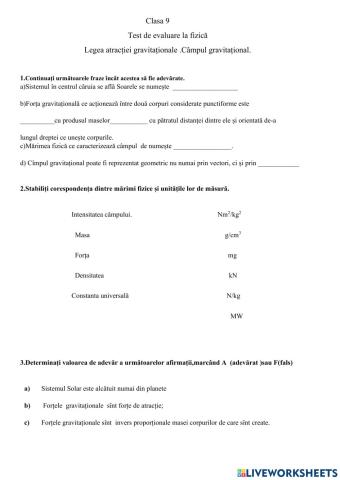 Atracția universală. Câmp gravitațional,