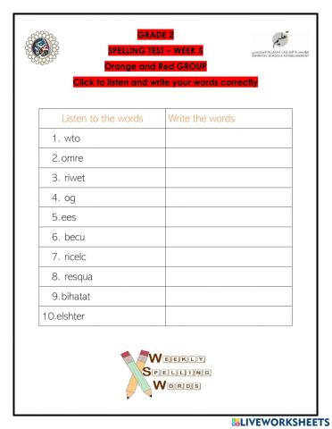 Grade 2 Week 5 Orange and Red