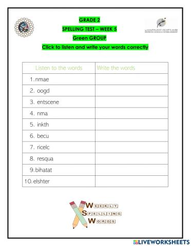 Week spelling Red group