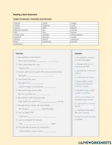 Bank Statement Vocabulary