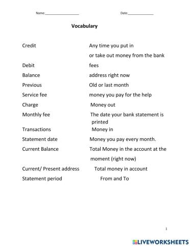 Reading a Bank Statement