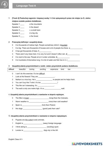 English Class A2+ test Unit 4