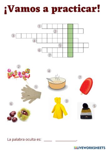 Vocabulario de otoño (ropa, alimentos, adjetivos)