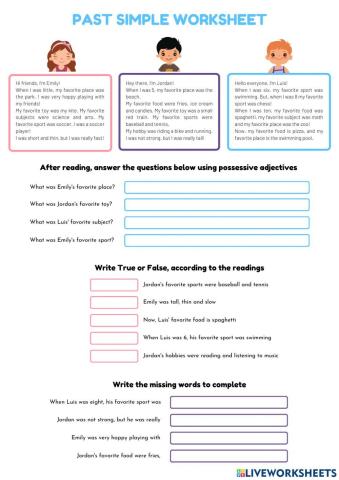 Past Simple Worksheet - Personal Information and Preferences - I was