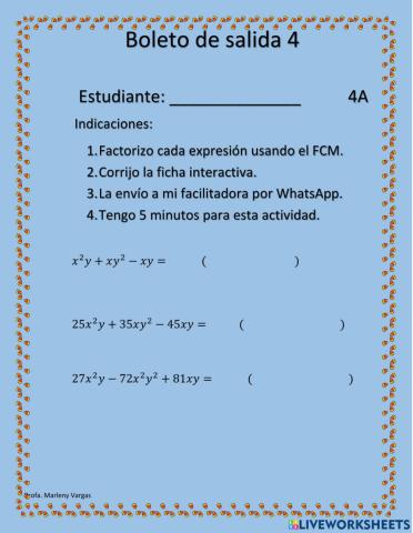 Factor común monomio sencillo
