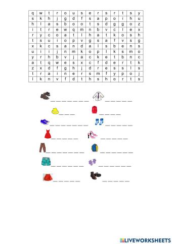 Clothes wordsearch