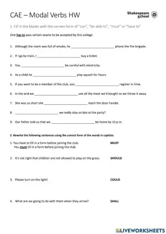 C1 Advanced - Modal verbs (short)