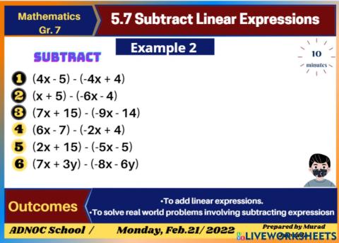 5.7 Subtract Linear Expressions Ex.2
