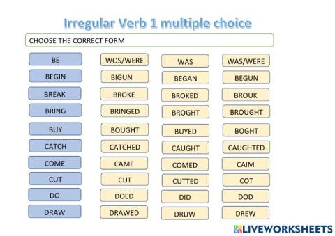 Irregular Past tense Multiple choice 1