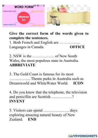 Wordform 2 unit 8  class 8