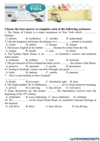 Multiple  choice unit 8 class 8