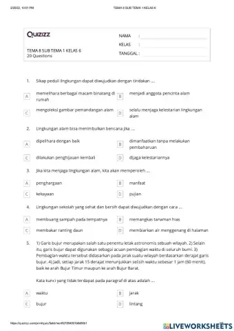 Latihan Soal tema 8 st 1