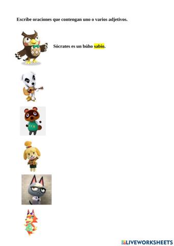 Adjetivos con animal crossing