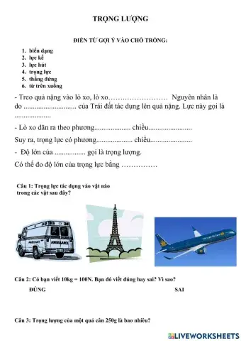 Luyện tập về trọng lực