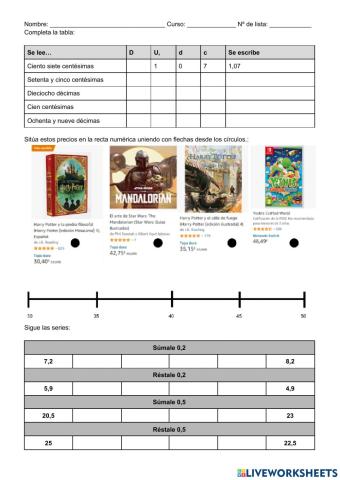 Control de números decimales 3º