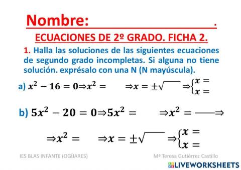 5.5. ecuaciones de segundo grado (wficha 2) live