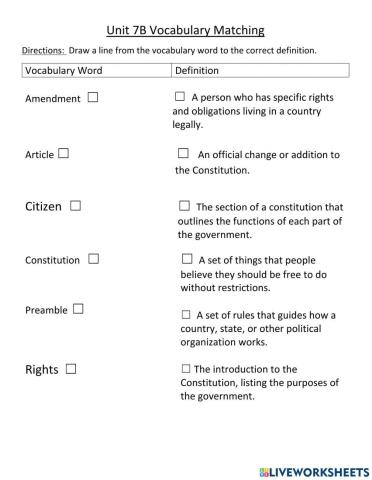 Unit 7B Florida Constitution Vocabulary Matching