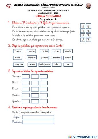 Examen de lengua 2DO quimestre