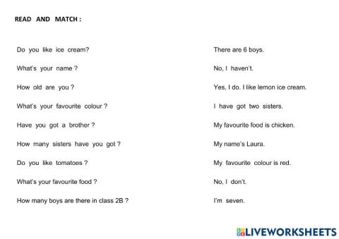 Match questions and answers