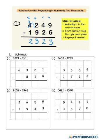 Subtraction With Regrouping in Hundreds and Tens