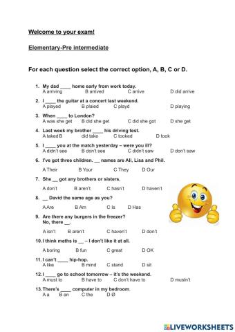 Placement test Elementary-Pre-interm