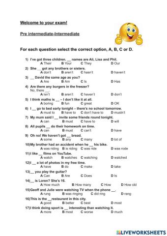 Placement test Pre-interm-Interm