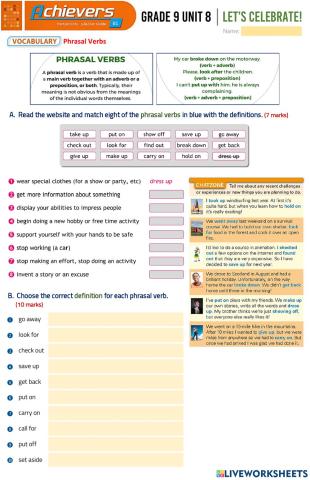Grade 9 English UNIT 8 Phrasal Verbs (Vocabulary)