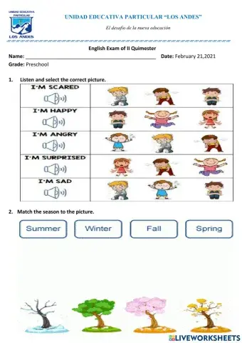 English exam preschool