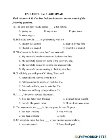 E12- Unit 8: Reported speech