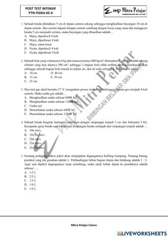 Post test fisika intensif 6