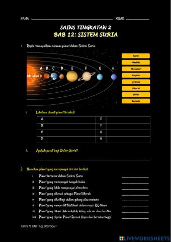 Sains t2 bab 12 sistem suria