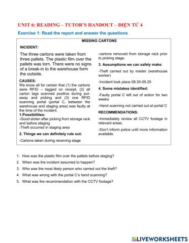 Unit 6- Reading - Teacher's handout- Điện tử 4