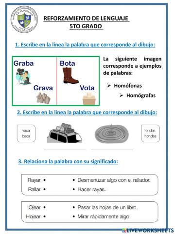 Refuerzo de Lenguaje Homófonas y homógrafas