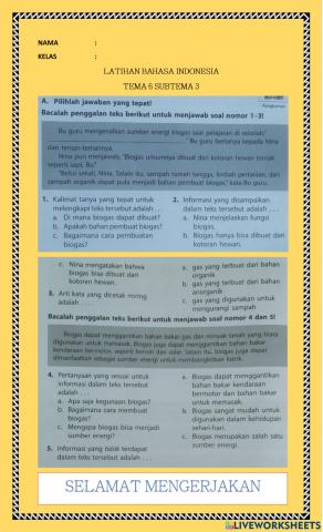 Latihan bhs indonesia tema 6 st 3