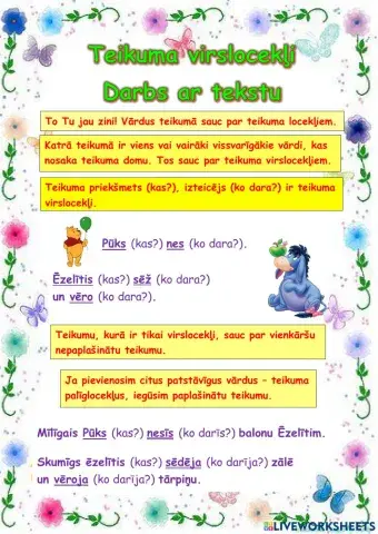 Teikuma virslocekļi. Darbs ar tekstu.