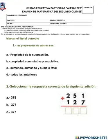 Examen de matemática