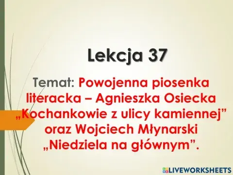 Agnieszka Osiecka -Kochankowie z ulicy kamiennej-, Wojciech Młynarski --Niedziela na głównym-