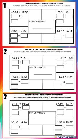 Estimation involving decimals