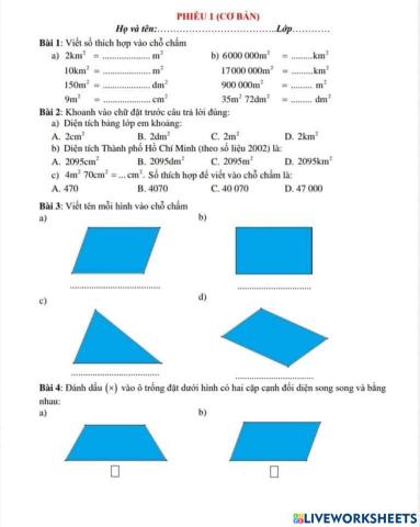 Phiếu bài tập toán 4 tuần 19