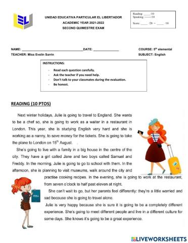 Quimestral 2 5th grade  R.S